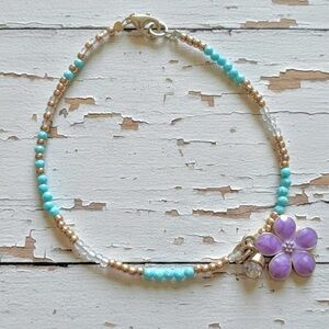 Simple Colourblock Beaded Bracelet with Flower Charm